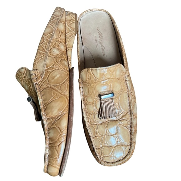 Mezlan Calf Leather Croc Embossed Venetian Mules Loafers Italy Made VTG Size 8.5 main image 7